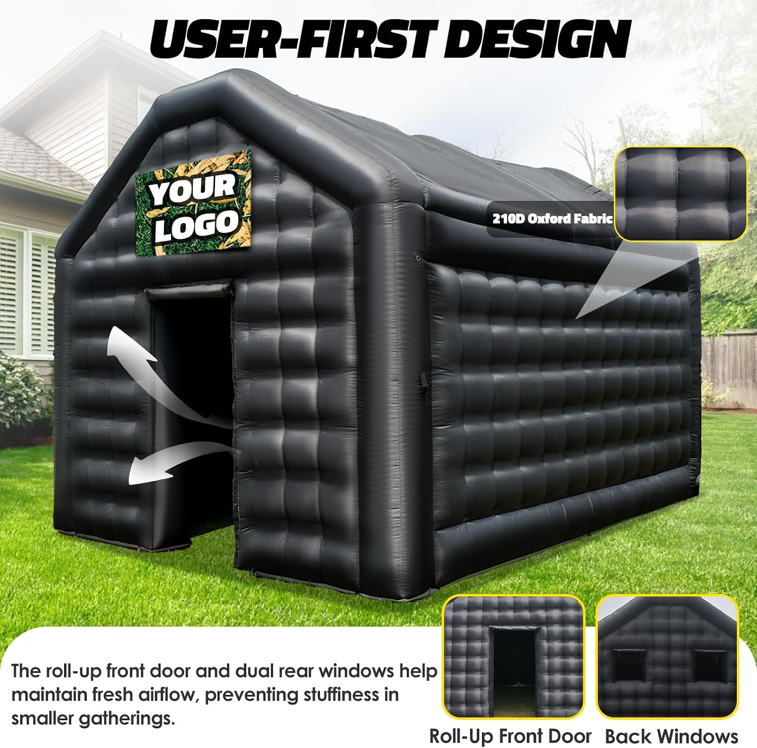 Small Inflatable Nightclub Tent 16.5x13x11.5Ft with Blower, Oxford Fabric Black Party Tent, Gazebo Event House for Backyard, Birthday, Rental Use