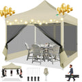 COBIZI 10x10 Canopy Tent with 4 Sidewalls,Heavy Duty Pop up Canopy with Mosquito Netting,Easy up Screen Tent for Parties Wedding Outdoor Camping with Handbag,Khaki