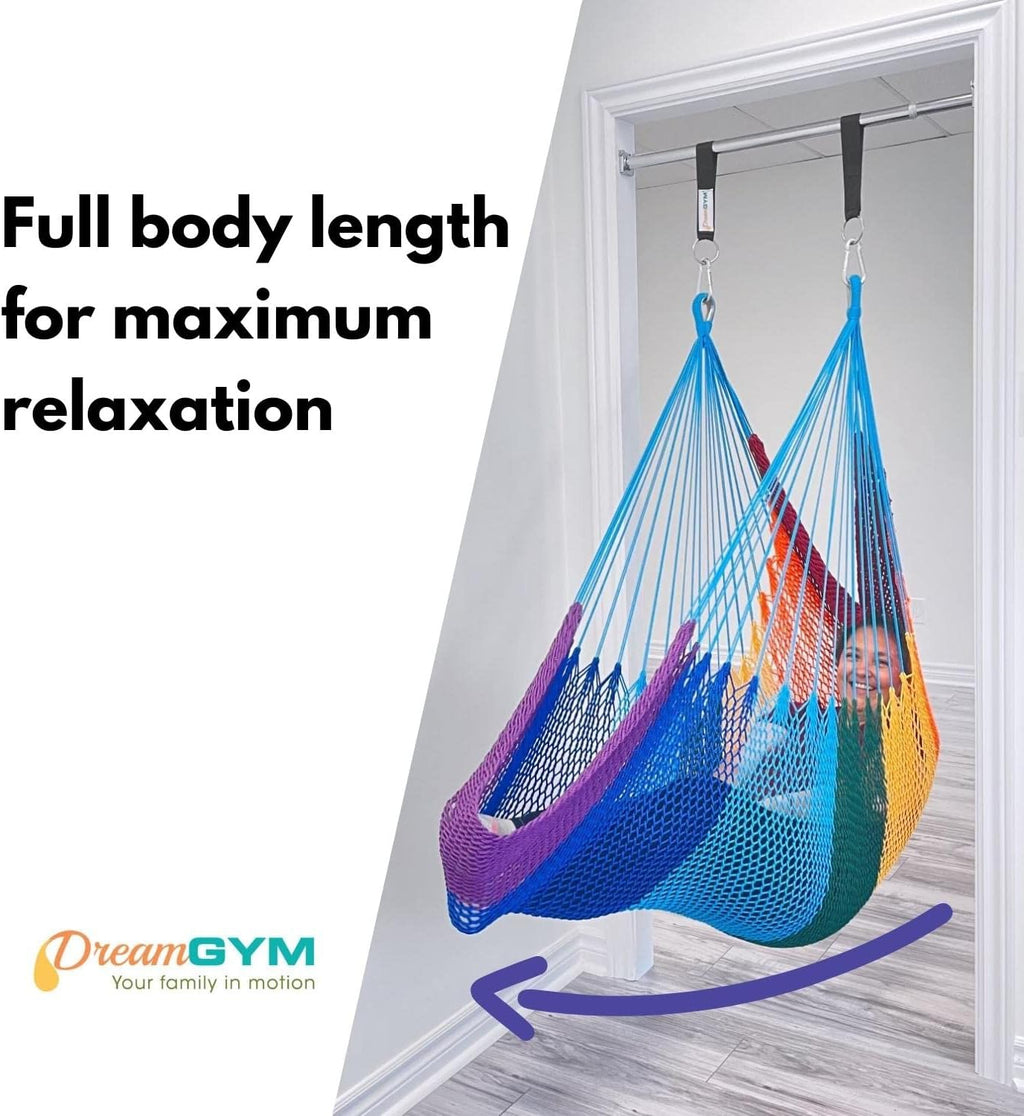 DreamGYM Doorway Hammock Swing - Hammock Chair with Stand in Door Frame- Sensory Swing for Adults and Children - Rainbow