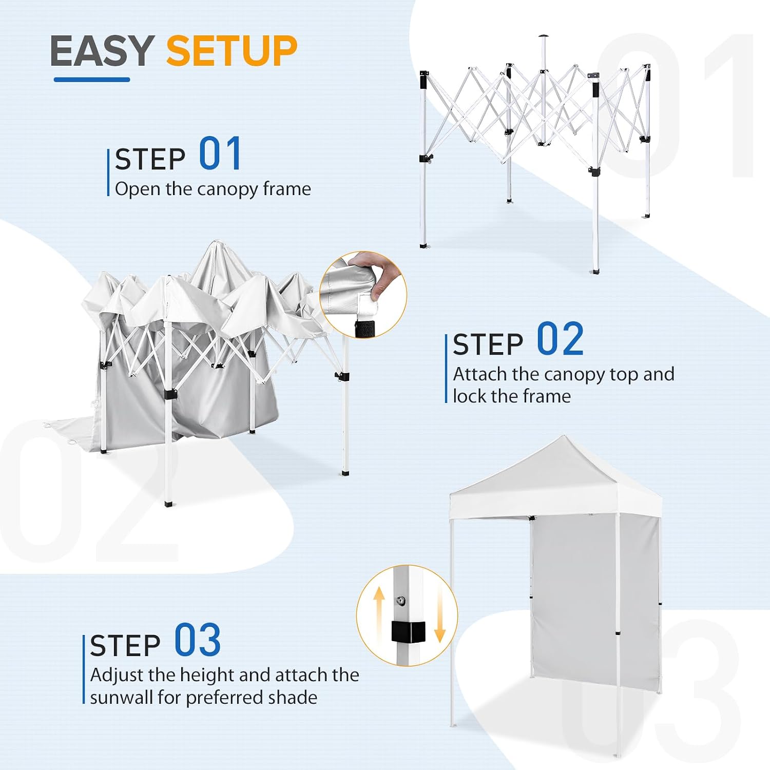 EAGLE PEAK Pop up Canopy 5x5, Outdoor Portable Canopy Tent with One Removable Sunwall, Carry Bag Included, White