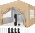 Yaheetech 10x10 Pop Up Canopy with 4 Removable Sidewalls, Portable Enclosed Instant Tent, Waterproof Outdoor Tent, Beach Sun Shelter with 4 Sandbags, 12 Stakes & 4 Ropes, Khaki