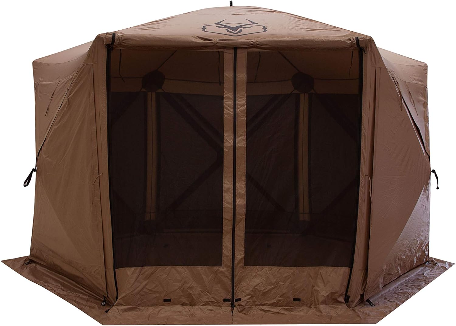 Gazelle Tents™, G6 Deluxe 6-Sided Portable Gazebo, Easy Pop-Up Hub Screen Tent, Waterproof, UV Resistant, Attached Wind Panels, 8-Person & Table, Badlands Brown, 86' x 124' x 124', GG610BR