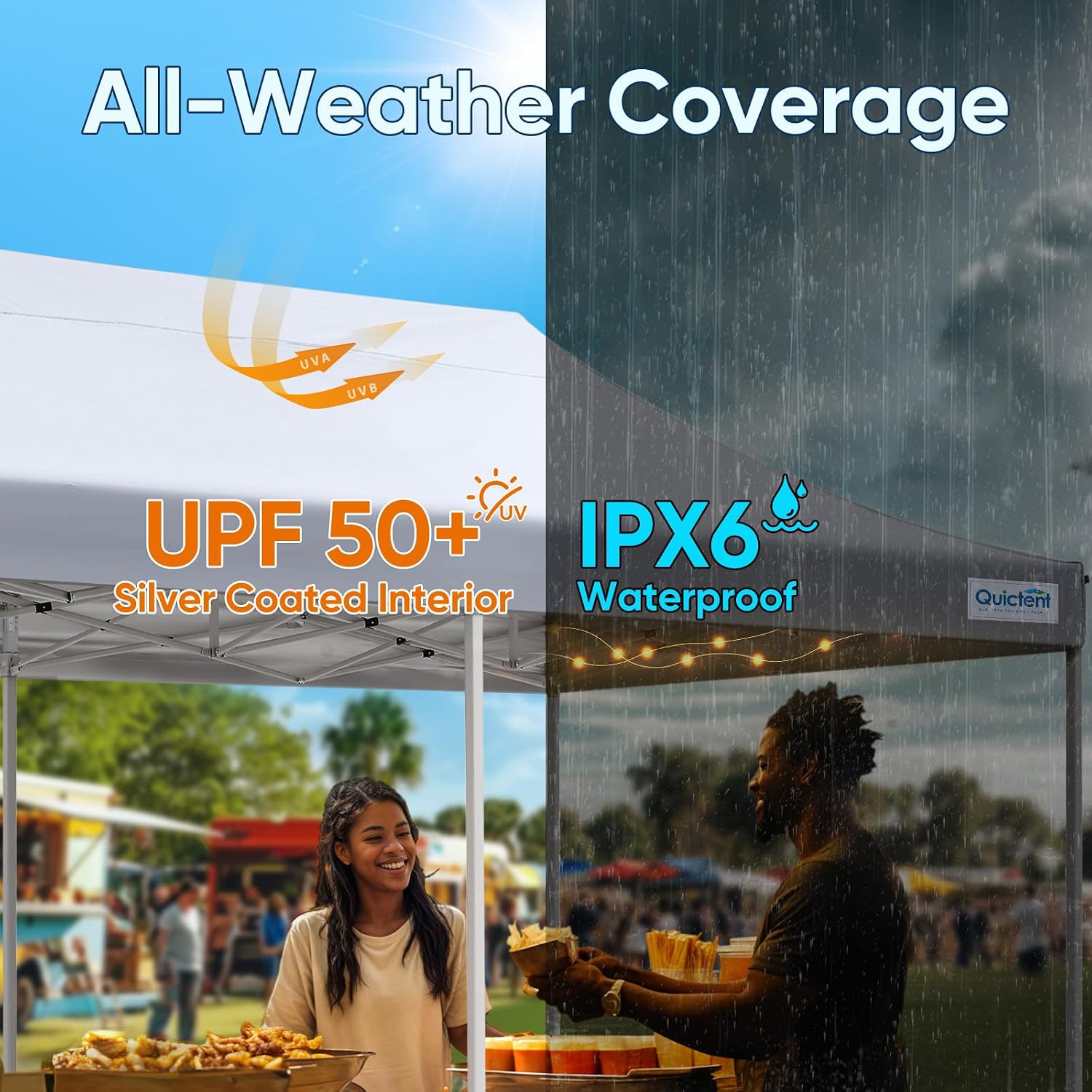 Quictent 10x20 Heavy Duty Pop up Canopy Tent, Easy up Commercial Instant Shelter with Wheeled Bag for Outdoor, Parties, Markets, Camping, 500D Silver Coated UPF 50+ Sun Shield