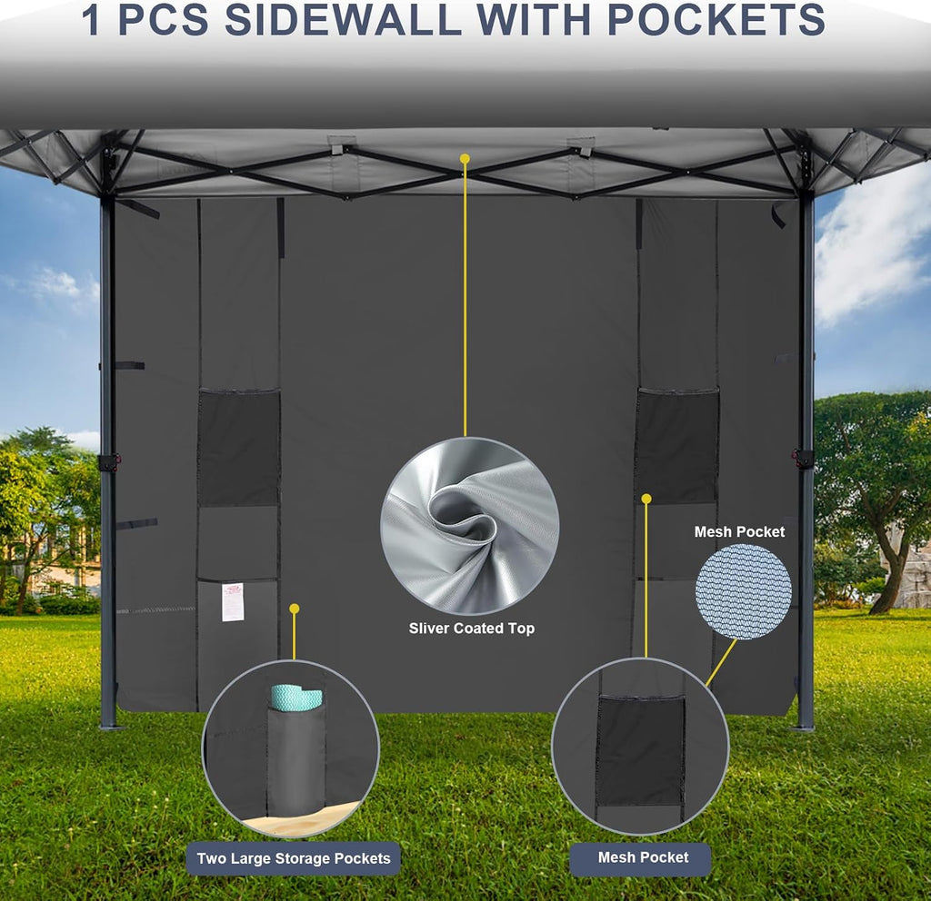 KAMPKEEPER 10x10 Easy Pop Up Canopy Tent with Sidewalls, Instant Outdoor Shade Shelter with Removable 10FT Sun Walls, Quick Setup Waterproof and UV-Resistant for Patio (Black, 10x10FT with 1 sidewall)