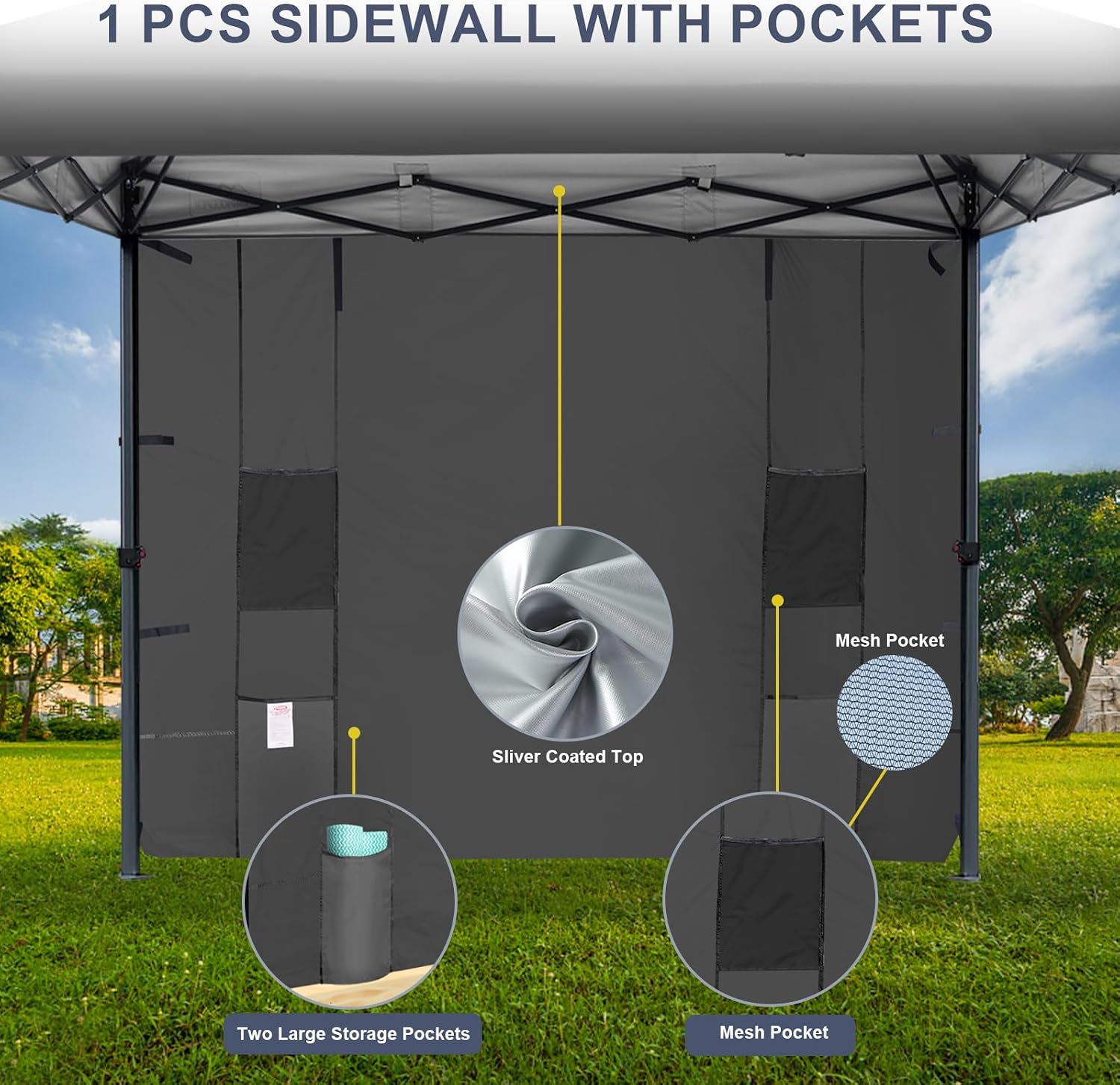 KAMPKEEPER 10x10 Easy Pop Up Canopy Tent with Sidewalls, Instant Outdoor Shade Shelter with Removable 10FT Sun Walls, Quick Setup Waterproof and UV-Resistant for Patio (Black, 10x10FT with 1 sidewall)