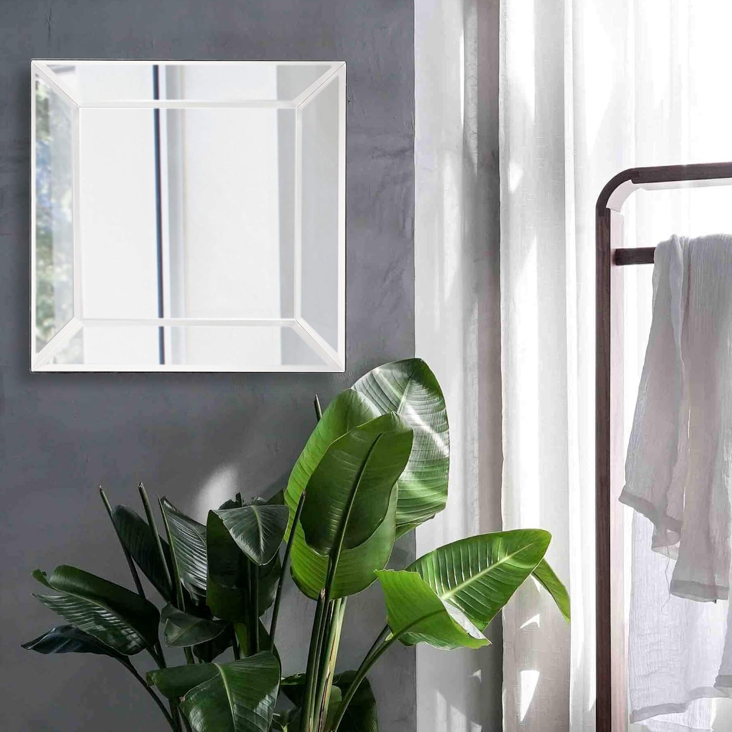Howard Elliott Collection Vogue Inward Rectangular Hanging Wall Mirror, Large Silver Decorative Wall Mounted Vanity Mirror with Glass Frame for Bedroom, Living Room & Entryway, 24 x 24 Inch