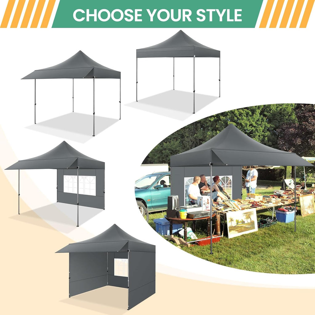 COBIZI 10x10 Pop Up Canopy Tent with Awning & Sidewalls, Heavy Duty Commercial 10X10 Canopy Tents Instant Waterproof, UPF 50+ Sun Shade for Outdoor, Parties, Markets (Gray)