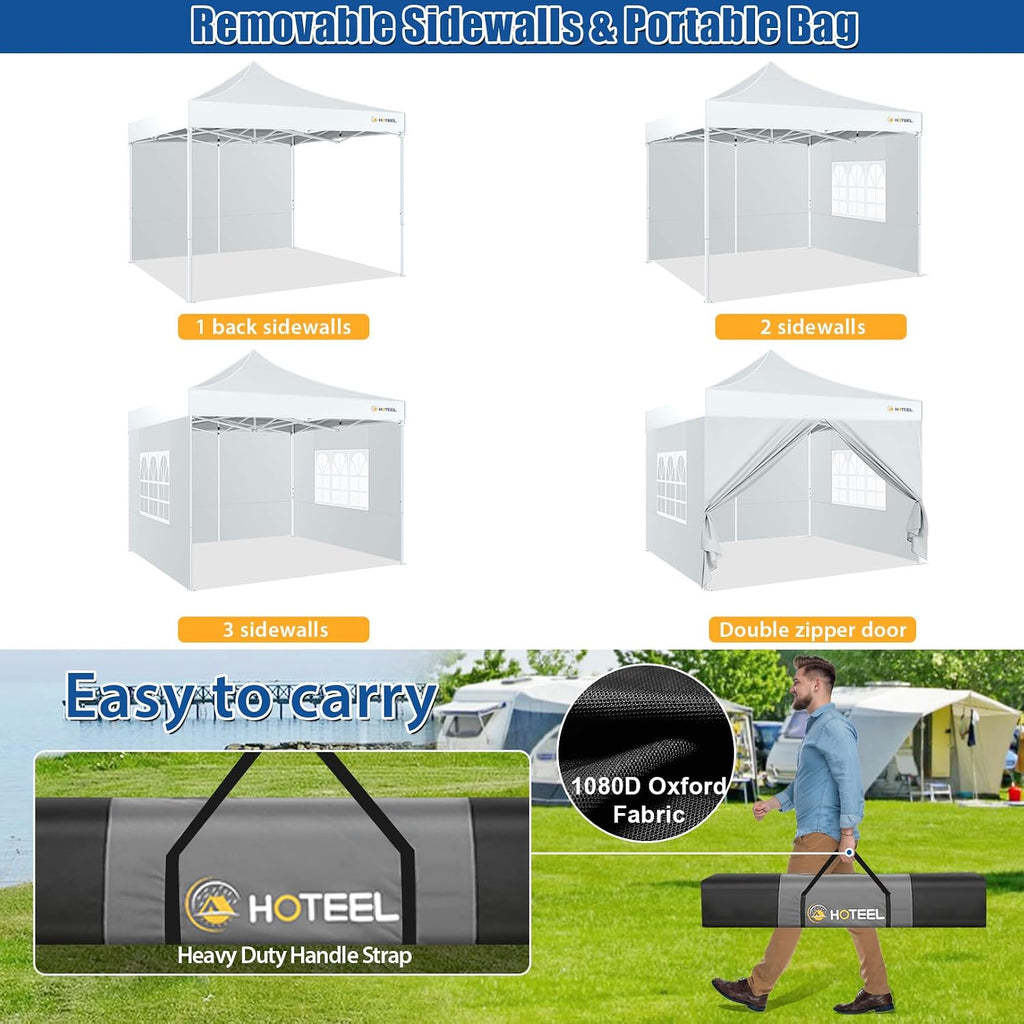 HOTEEL 10x10 Pop up Canopy Tent for Parties, Heavy Duty Easy Setup Tent with 4 Sidewalls, Outdoor Commercial Instant Gazebo for Wedding Event, with Portable Bag, White(Hexagonal Frame)