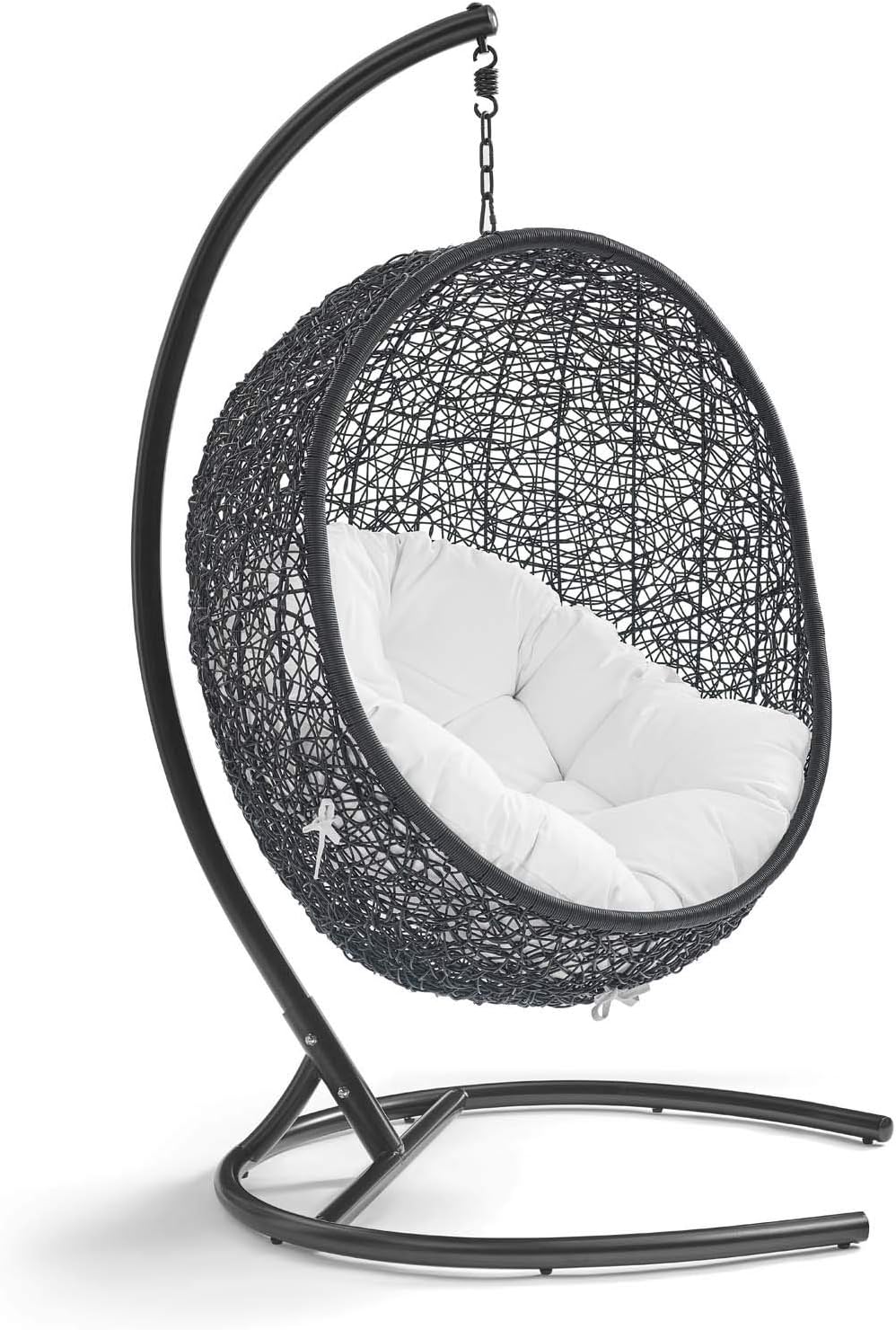 Modway Encase Wicker Rattan Outdoor Patio Porch Lounge Egg Swing Chair with Stand in White