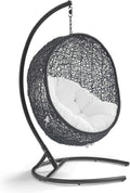 Modway Encase Wicker Rattan Outdoor Patio Porch Lounge Egg Swing Chair with Stand in White