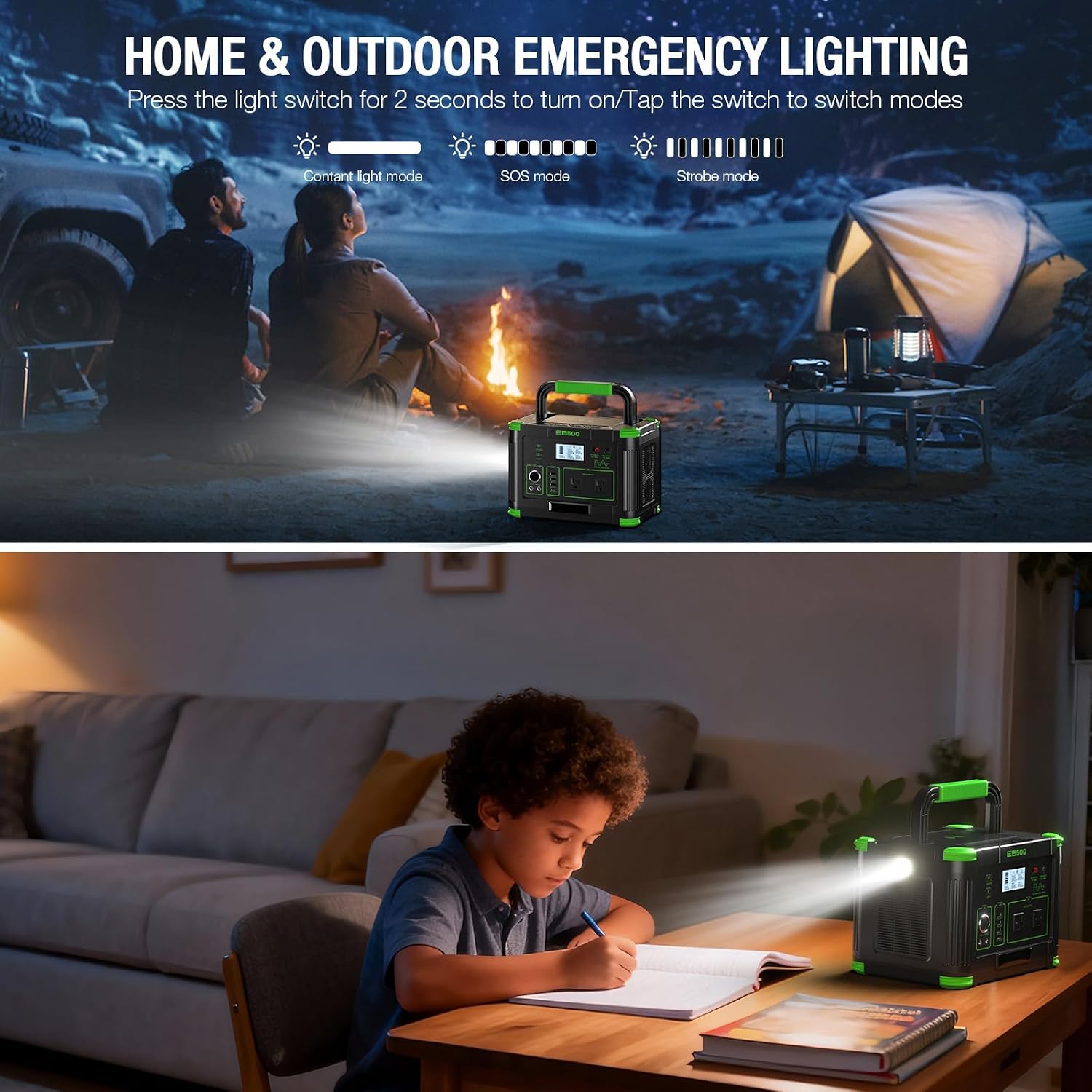 500W Portable Power Station 519Wh Solar Generator Backup Battery - Multi-Output Emergency Power Supply with 60W PD USB-C, QC3.0 USB-A, AC/DC/Car Ports & Wireless Charger for Camping, Home Outage