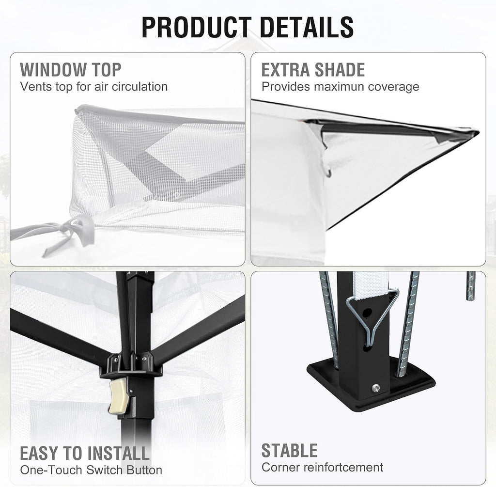 Pop Up Gazebo 11x11, Outdoor Instant Canopy Shelter Tent with Mosquito Netting Metal Frame Storage Bag for Patio Garden Backyard.(White)