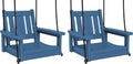 SERWALL HDPE Single Porch Swing Set of 2, Heavy Duty Single Person Swing Chair with 2 Polypropylene Hanging Ropes, Adirondack Hanging Chair for Outdoor Front Porch Patio Garden Yard, Blue