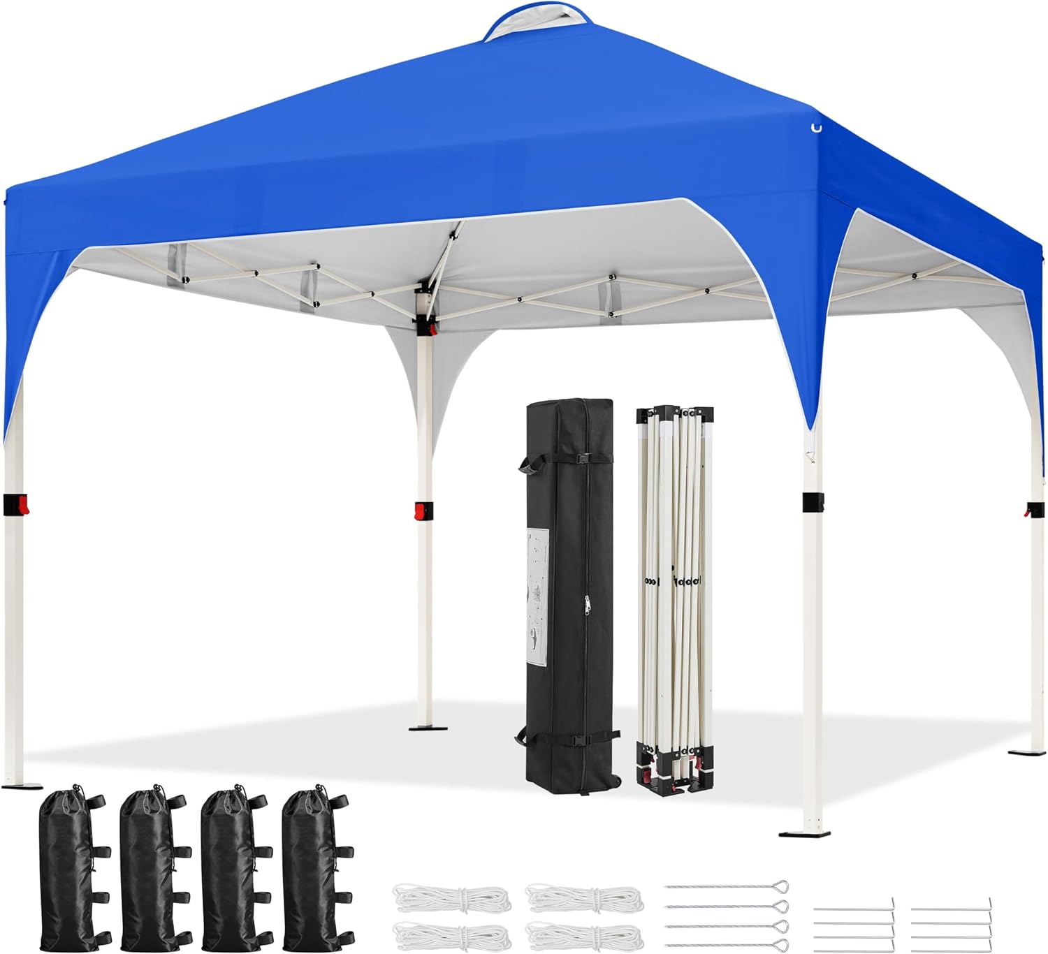 Yaheetech 10x10 Pop Up Canopy Tent with Vent, Easy Set Up Tent, Instant Sun Shelter Canopy with Wheeled Bag, 4 Sandbags, 12 Stakes & 4 Ropes, for Parties, Beach, Outdoor, Blue