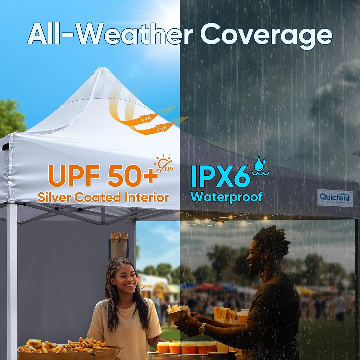 Quictent 10x10 Heavy Duty Pop up Canopy Tent, Easy up Commercial Instant Shelter with Wheeled Bag for Outdoor, Parties, Markets, Camping, 500D Silver Coated UPF 50+ Sun Shield