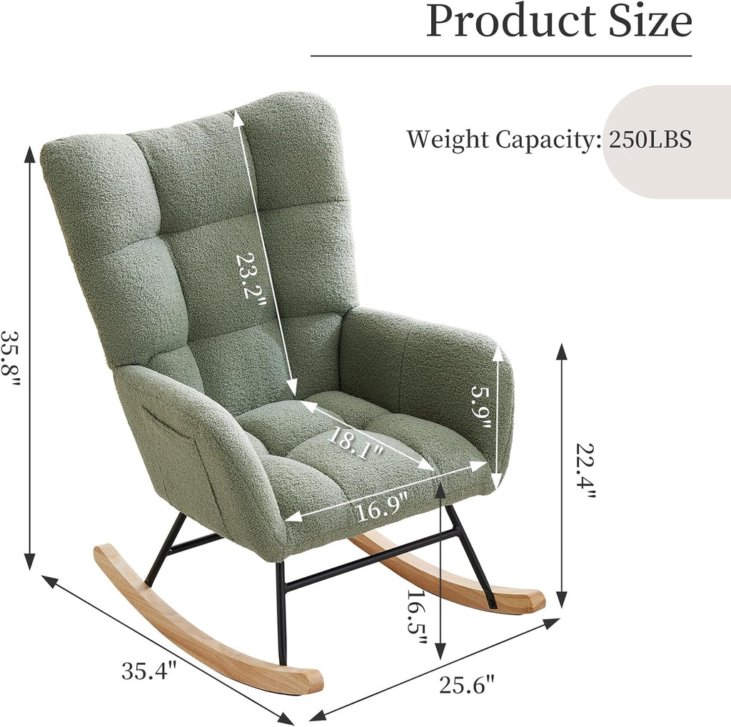 GarveeHome Rocking Chair Nursery, Teddy Upholstered Glider Chair with High Backrest, Armrest and Side Pockets, Modern Comfy Accent Armchair Reading Chair for Bedroom, Living Room