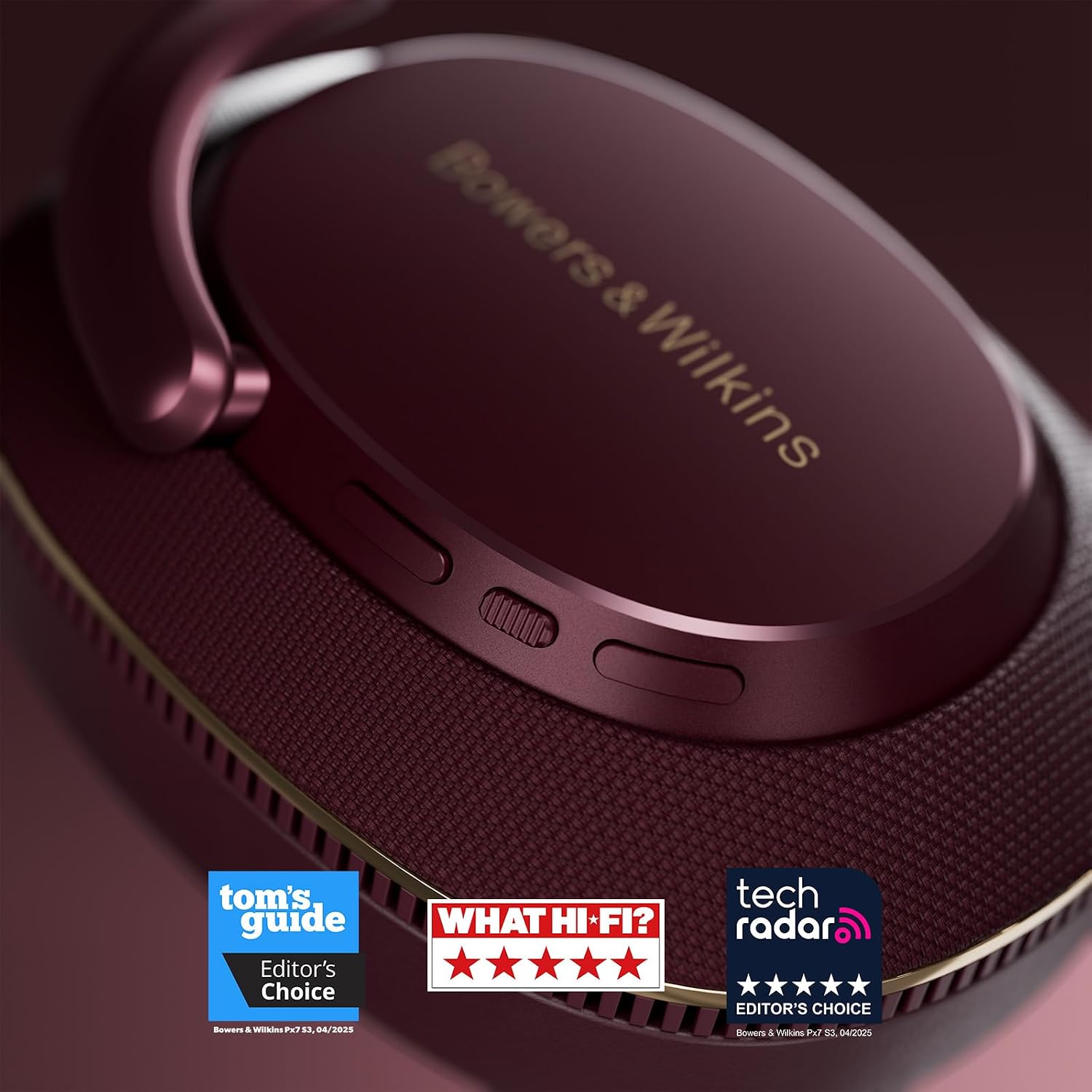 Bowers & Wilkins Px7 S3 Over-Ear Headphones, Vintage Maroon, High-Resolution Sound, Comfortable Fit, Bluetooth, Active Noise Cancelling and Transparency Mode, 30-Hour Playtime, Quick Charge Support