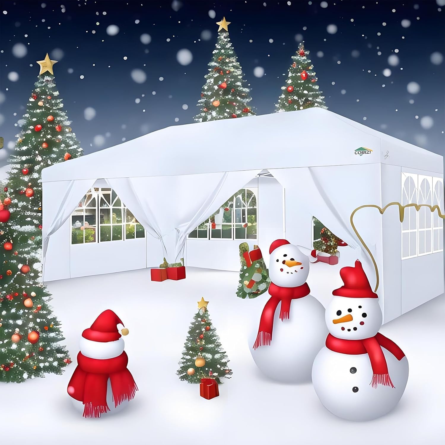 COBIZI 10x20ft Pop Up Canopy Tent with 6 Removable Sidewalls, Easy Up Commercial Canopy, Waterproof and UV50+ Gazebo with Portable Bag, Adjustable Leg Heights,Party Tents for Parties, with 4 Sandbags