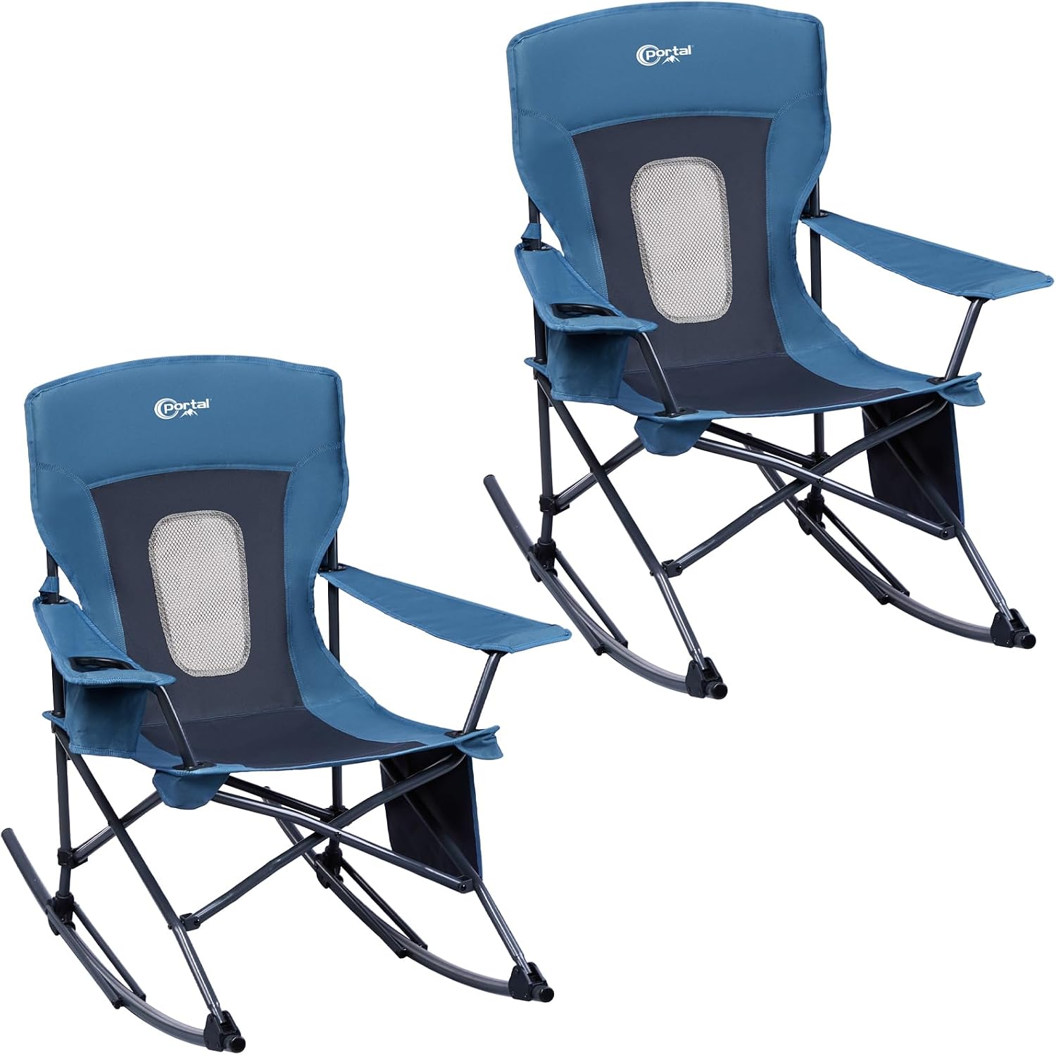 Portal Outdoor Rocking Chair Camping Folding Portable Rocker with Cup Holder Side Pocket Carry Bag, Support 350LBS (Mesh Blue), 2 Pack