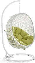 Modway Hide Wicker Rattan Outdoor Patio Porch Lounge Egg Swing Chair Set with Stand in White Peridot