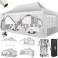 COBIZI 10x20 Pop Up Canopy with 6 Sidewalls,10x20 Canopy Tent Frame Upgraded with 3 Adjustable Heights,Waterproof UV50+ Outdoor Party Commercial Ez Up Gazebos with Carry Bag(10 x 20 ft White)