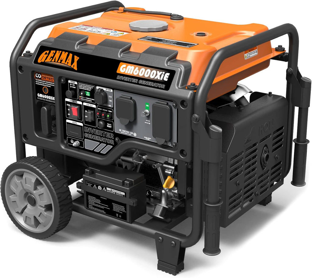 GENMAX Portable Inverter Generator, 6000W open frame Gas Powered High Speed Engine with Electric Start, Ultra Lightweight for Backup Home Use & Job Site，EPA Compliant (GM6000XiE)