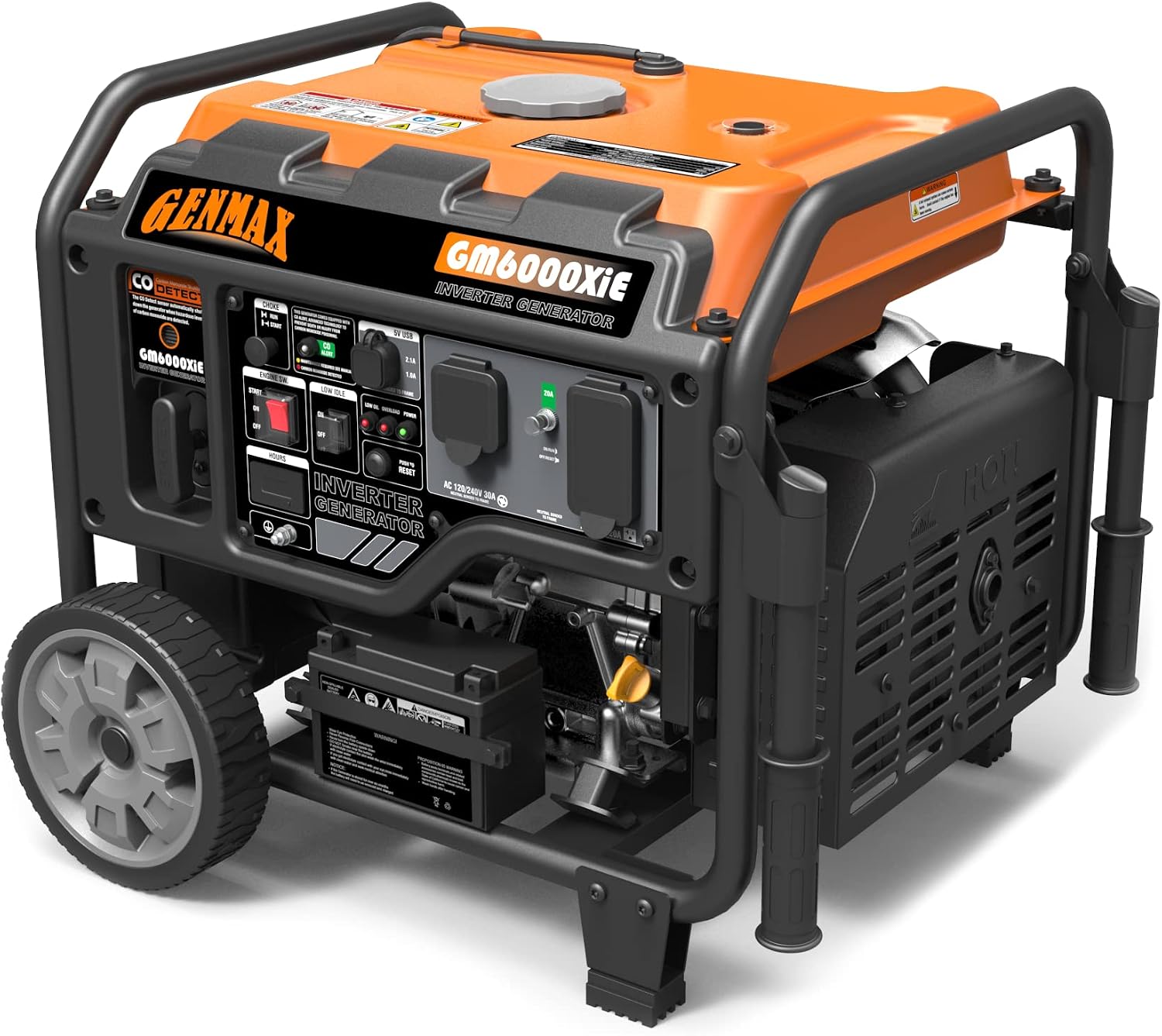 GENMAX Portable Inverter Generator, 6000W open frame Gas Powered High Speed Engine with Electric Start, Ultra Lightweight for Backup Home Use & Job Site，EPA Compliant (GM6000XiE)