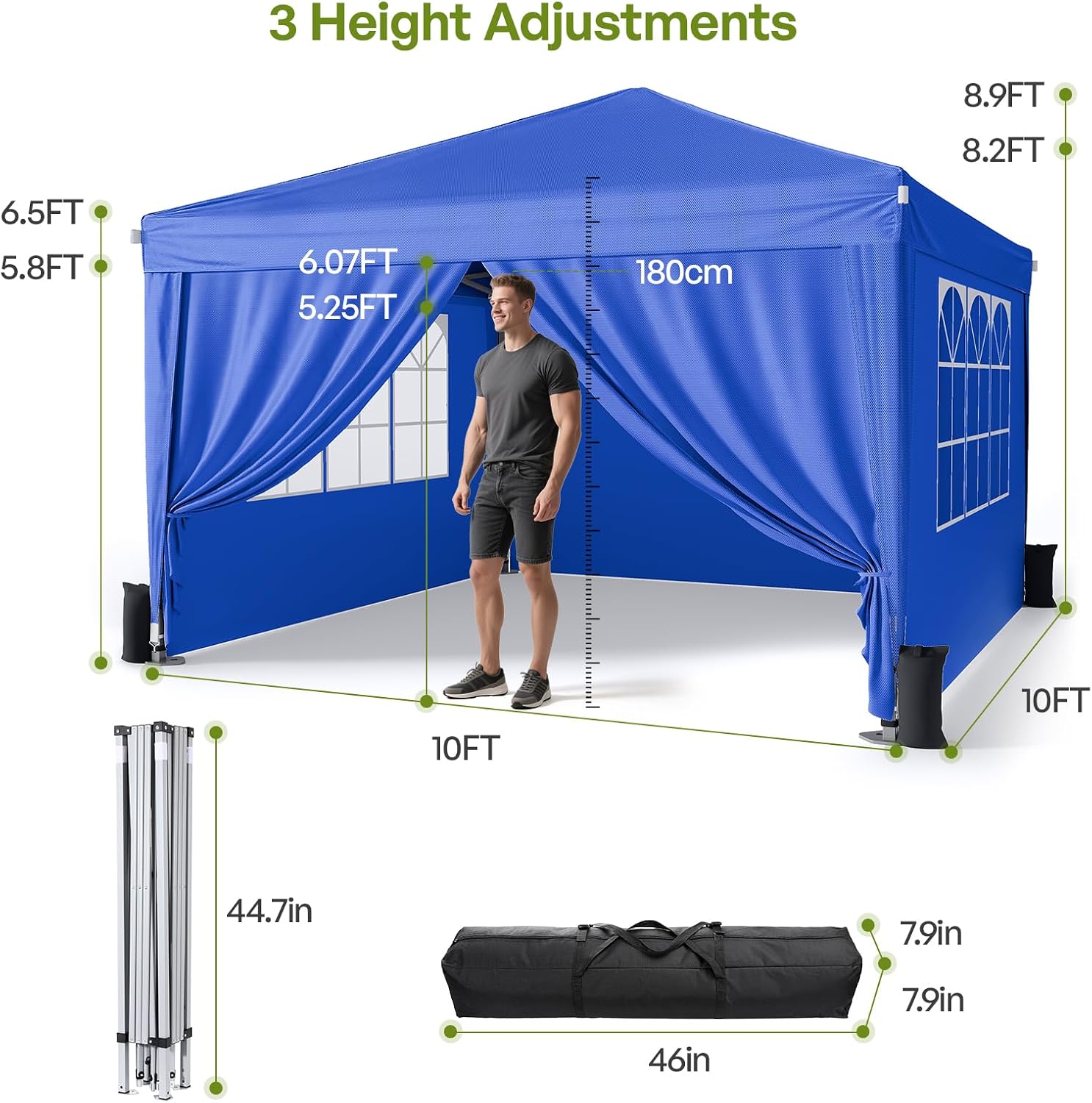 Driftalia 10x10 Pop Up Canopy with Sidewalls, Outdoor Instant Canopy Tent with Carry Bag for Commercial Events, Camping, Backyard Parties - Blue