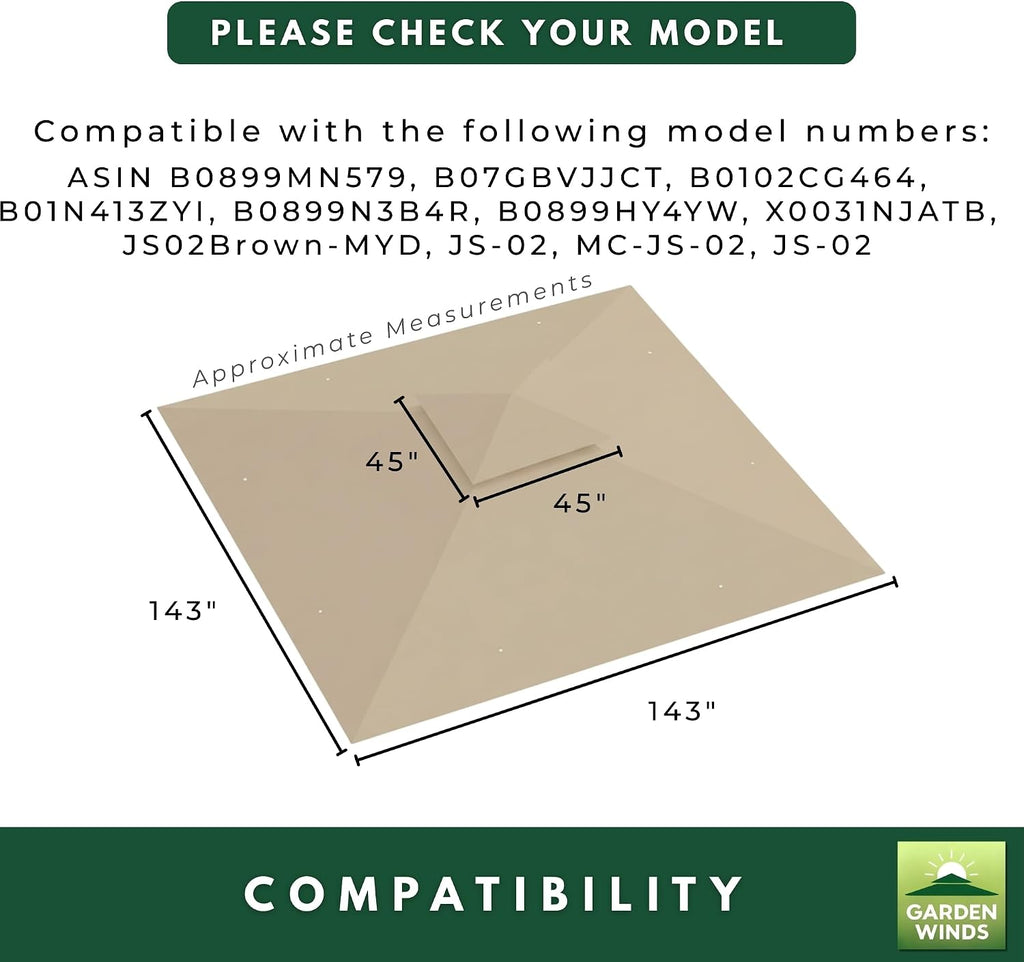 Garden Winds Reinforced Replacement Canopy Top Cover Compatible with The ABCCANOPY, MasterCanopy, and Cooshade 13' x 13' Portable Pop Up Gazebo - Classic Sand, Riplock 350