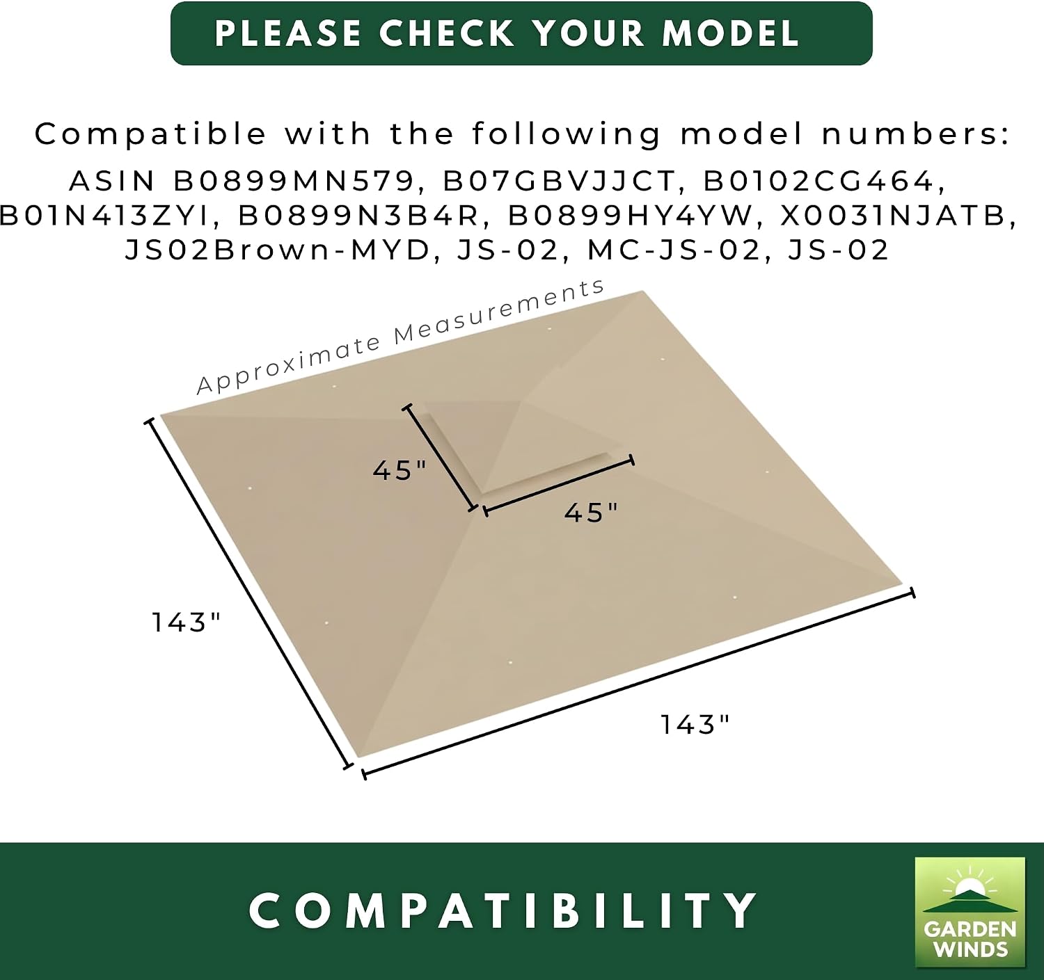 Garden Winds Reinforced Replacement Canopy Top Cover Compatible with The ABCCANOPY, MasterCanopy, and Cooshade 13' x 13' Portable Pop Up Gazebo - Classic Sand, Riplock 350