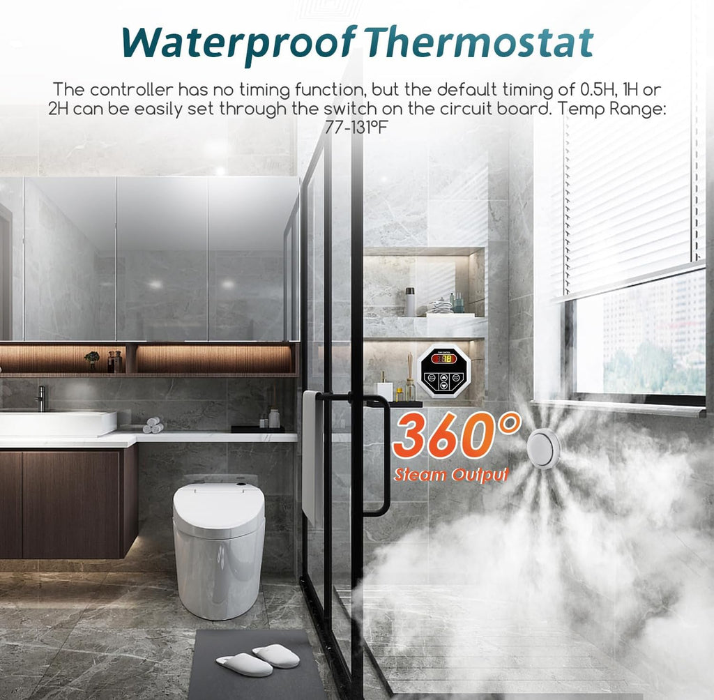 Steam Shower Generator Kit 6KW for Bath Sauna SPA, Aromatherapy Steam Head, Self-draining System, LED Waterproof Controller 77-131℉For Home Commercial Use 220V
