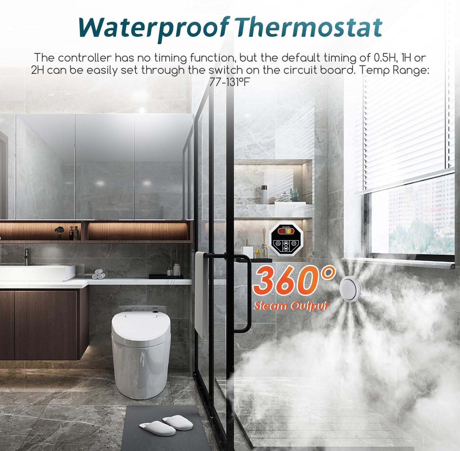 Steam Shower Generator Kit 6KW for Bath Sauna SPA, Aromatherapy Steam Head, Self-draining System, LED Waterproof Controller 77-131℉For Home Commercial Use 220V