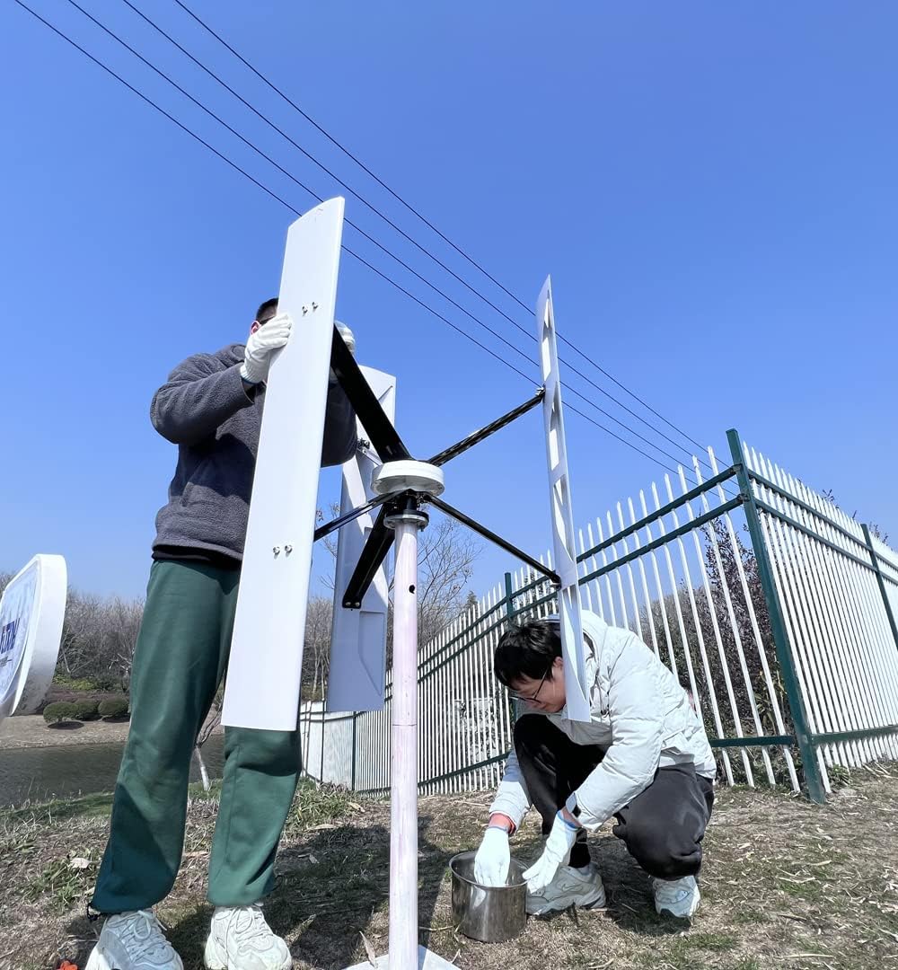 1000W 12V Wind Turbine Generator VAWT 3 Blades Vertical Axis Wind Turbine Kit 1KW Wind Power Generator with MPPT Controller for Home Industrial Camping Boat Use