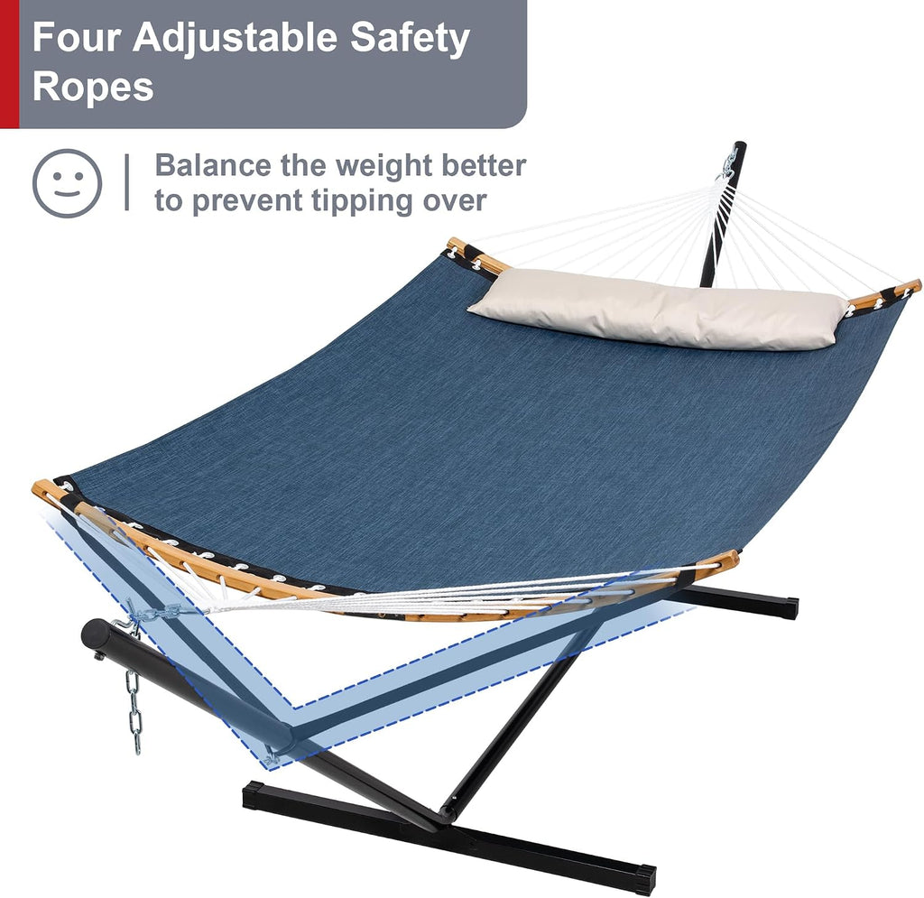 2 Person Hammock with Stand Included, Quick Dry Hammock with Curved Spreader Bars for Outside, Poolside, 450 Lbs Capacity, Dark Blue