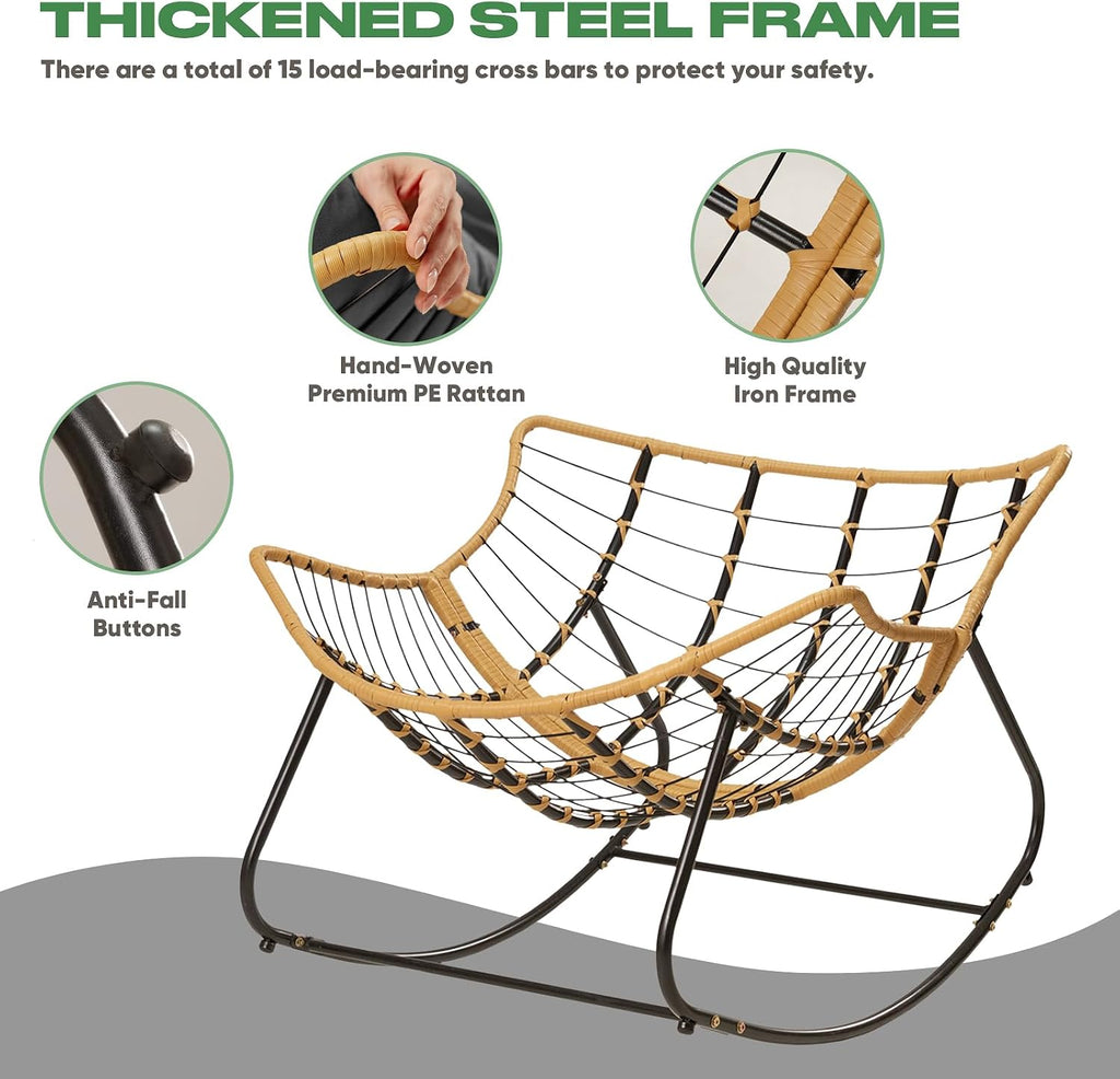 Papasan Chair with Cushion, Oversized Outdoor Rocking Chair, Patio Egg Chair Outdoor, Wicker Modern Cozy Comfy Chair for Bedroom, Living Room, Garden, Balcony, Lawn, Dark Grey