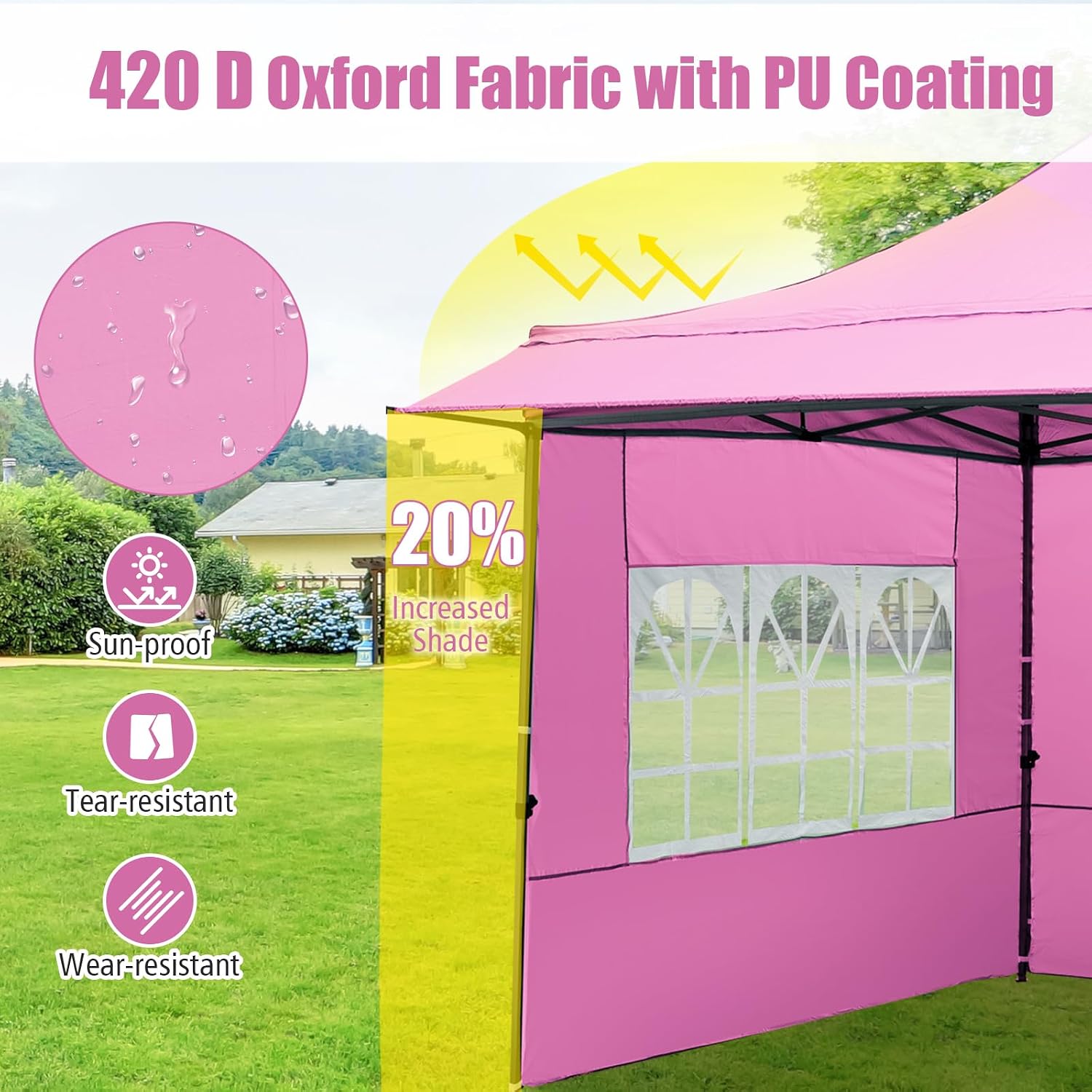 Tangkula 10x10 FT Pop Up Canopy, Outdoor Tent with 3 Sidewalls & Awning, Wheeled Bag, 4 Sandbags, 8 Stake, 4 Ropes, Portable Canopy Tent for Party Picnic Event Beach Camping (Pink)