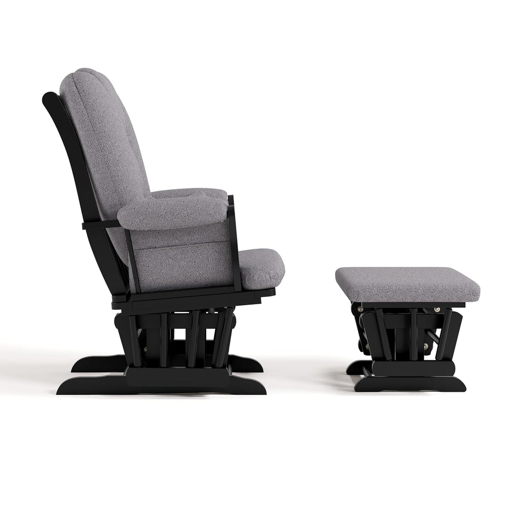 Storkcraft Tuscany Custom Glider and Ottoman with Free Lumbar Pillow (Black/Slate Gray Swirl) - Cleanable Upholstered Comfort Rocking Nursery Chair with Ottoman