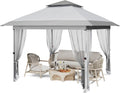 Pop Up Gazebo, 12X12 Outdoor Canopy Tent With Mosquito Netting, Pop Up Canopy Tent With Curtains/Adjustable Height/Wheeled Carrying Bag for Patio Garden Backyard Lawn
