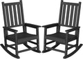 HDPE Outdoor Rocking Chair Set of 2, Oversized Rocking Chairs with Widened Seats & High Backs (2, Black)