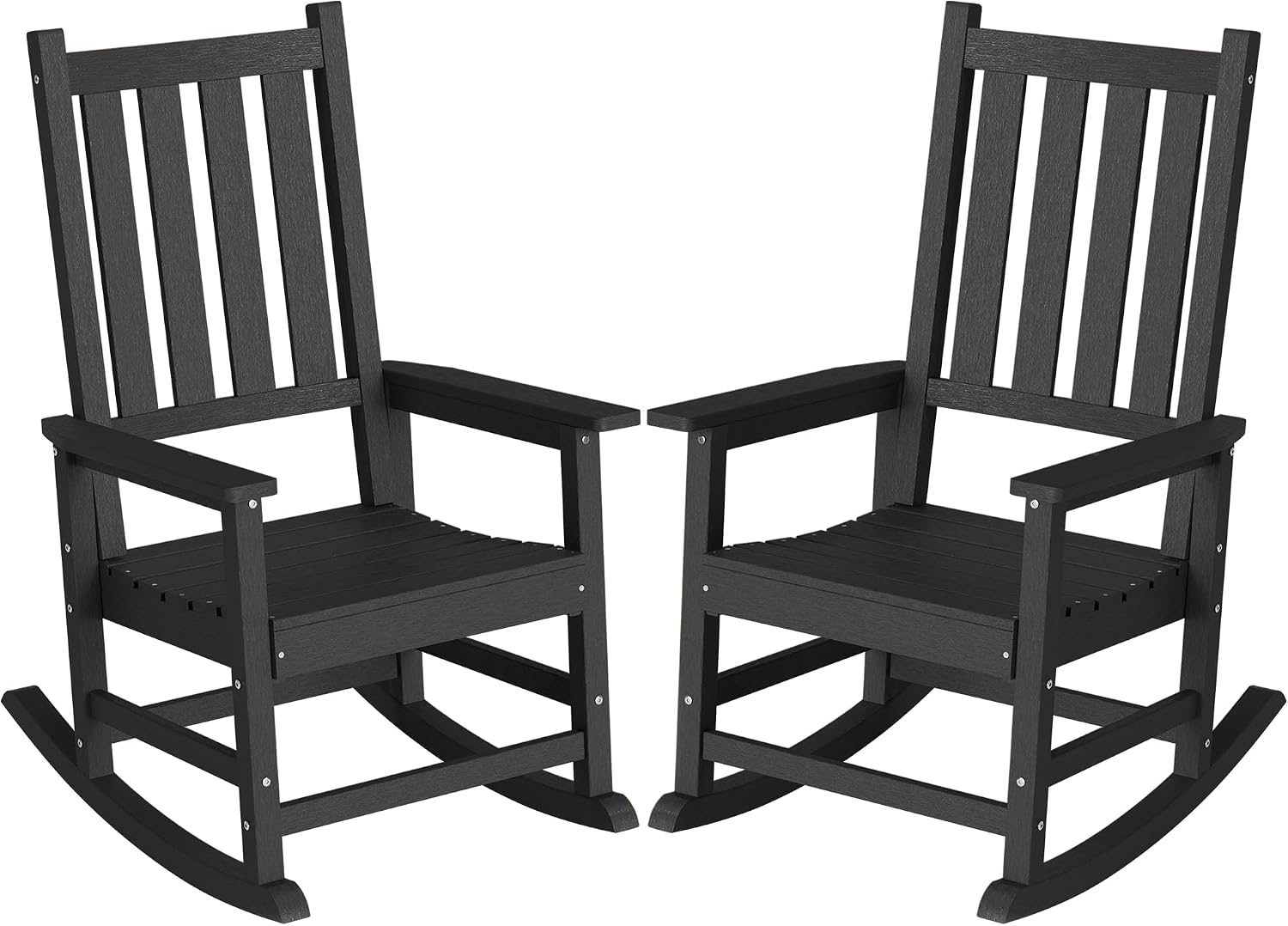 HDPE Outdoor Rocking Chair Set of 2, Oversized Rocking Chairs with Widened Seats & High Backs (2, Black)
