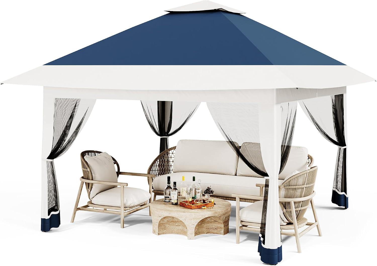 12x12ft Patio Gazebo, Outdoor Canopy with Mesh Walls, Pop Up Gazebo Tent with 4 Ropes 8 Stakes & Portable Carrying Bag, Double Roof, Easy Up Pavilion for Outside Garden, Backyard, Lawn
