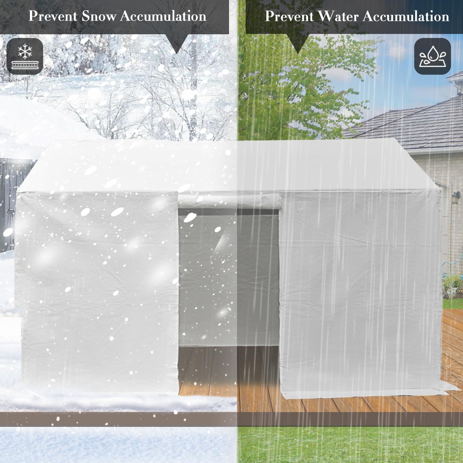 Domi 12' x 20' Universal Winter Gazebo Cover, All Season Waterproof Enclosed Cover with Sidewalls & Ventilated Mesh Windows, All-Weather Outdoor Cover for Gable Roof Gazebos, White