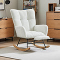 Teddy Fabric Rocking Chair, 35.4' Plush Glider with Anti-Slip Base - Sturdy Iron & Wood Frame, Comfort Rocker for Living Room, Bedroom, Nursery (White Teddy Fabric)