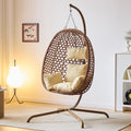 Indoor Hanging Chair with Stand for Bedroom, Hexagon Rattan Wicker Swing Egg Chair for Bedroom Porch Garden Patio Outdoor, Hammock Egg Swing Chair with Cushion,350LBS Capacity (Beige)