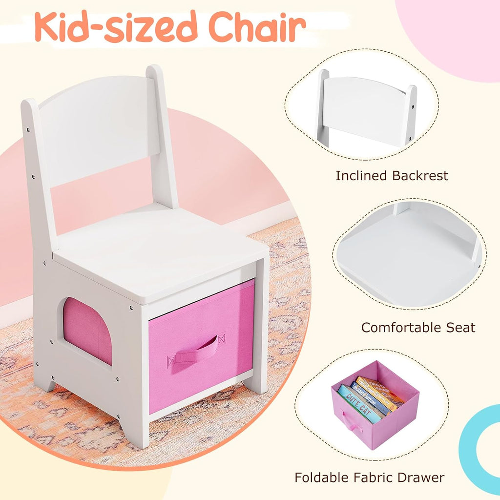 Costzon Kids Vanity with Lights, Girls Vanity Set with Mirror, Storage Drawers, Cabinet & Shelves, Toddler Makeup Vanity Desk Dressing Table, Wooden Kids Vanity Table and Chair Set (White)