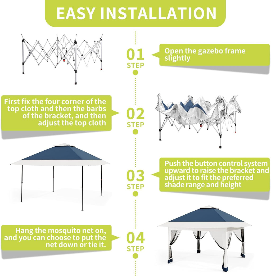 12x12ft Patio Gazebo, Outdoor Canopy with Mesh Walls, Pop Up Gazebo Tent with 4 Ropes 8 Stakes & Portable Carrying Bag, Double Roof, Easy Up Pavilion for Outside Garden, Backyard, Lawn