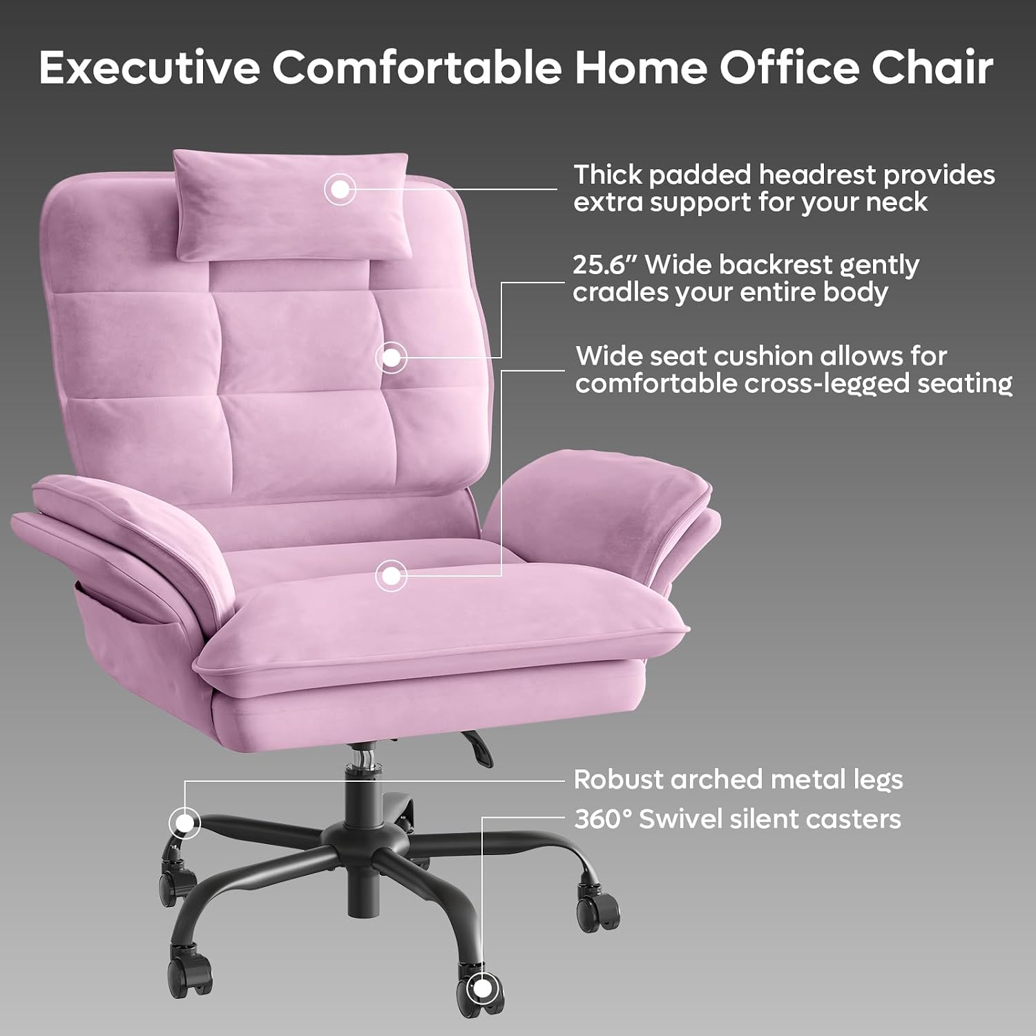 Bestier Criss Cross Chair with Flip-Up Armrests and Headrest, 135° Reclining Swivel Executive Chair with Side Pockets, Big and Tall Computer Desk Chair for Home Office Bedroom, Pink Velvet
