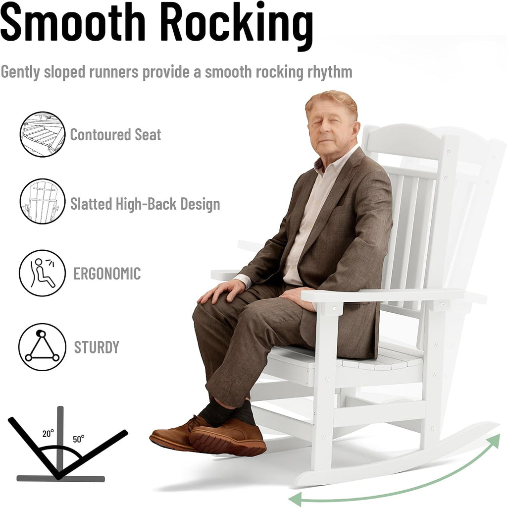 NAVINE Outdoor Rocking Chairs Set of 6, Oversized High Back Patio Rocking Chairs, All Weather Porch Rocking Chairs for Outside. White