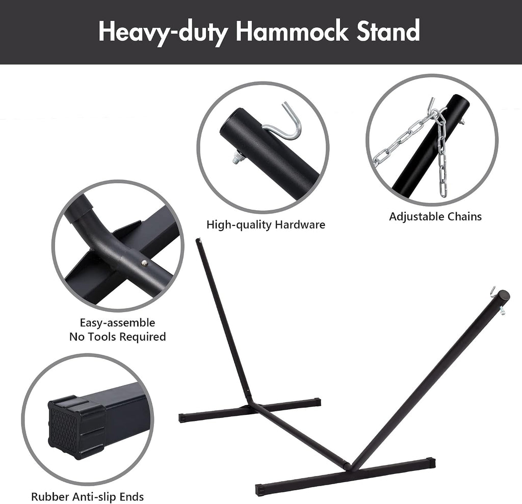 ANOW Double Hammock with Stand Included, 2 Person Hammock with Stand for Outside, 450 LBS Weight Capacity, Gray Cube