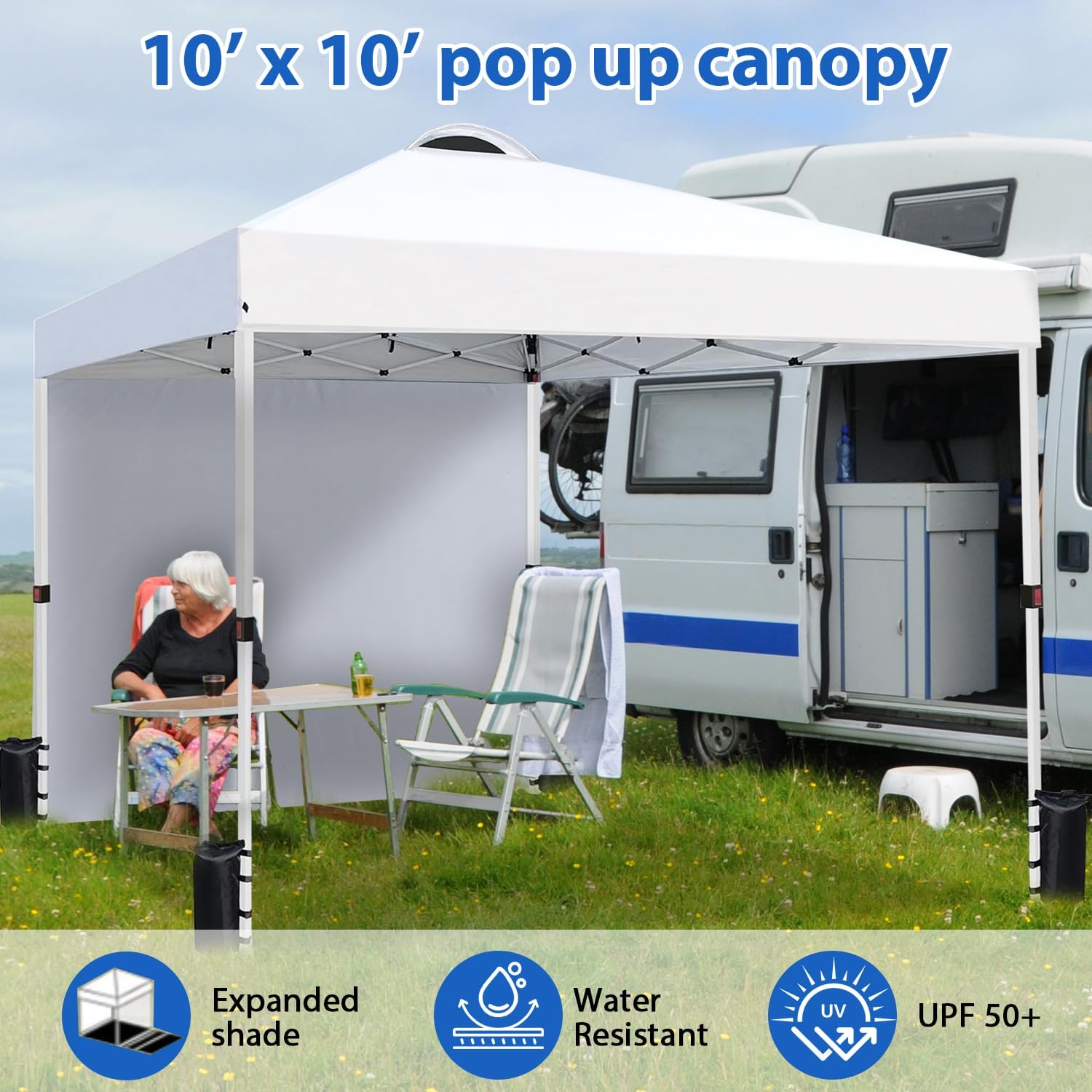 Heavy-Duty 10x10 Pop-Up Canopy Tent (with Sidewall) – Easy Instant Outdoor Use, Vented Roof, Wheeled Carry Bag, Bonus 8 Stakes/4 Ropes, Perfect for Trade Shows & Events, White